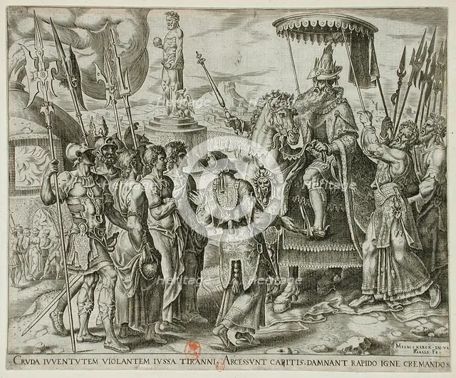 The Three Jews Brought Before Nebuchadnezzar, 1565. Creator: Philip Galle.