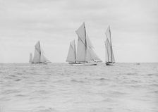 The three ketches Julnar Cariad and Corisande racing upwind, 1913. Creator: Kirk & Sons of Cowes