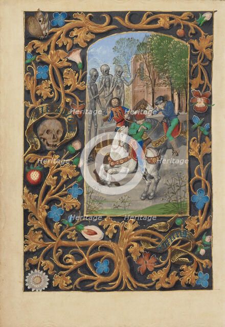 The Three Living and the Three Dead; Crohin-La Fontaine Hours, about 1480-1485 ?. Creator: Master of the Dresden Prayer Book.