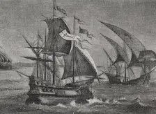 The three ships of Columbus: the caravel Niña, the caravel Pinta, and the carrack Santa María, 1892. Creator: Unknown