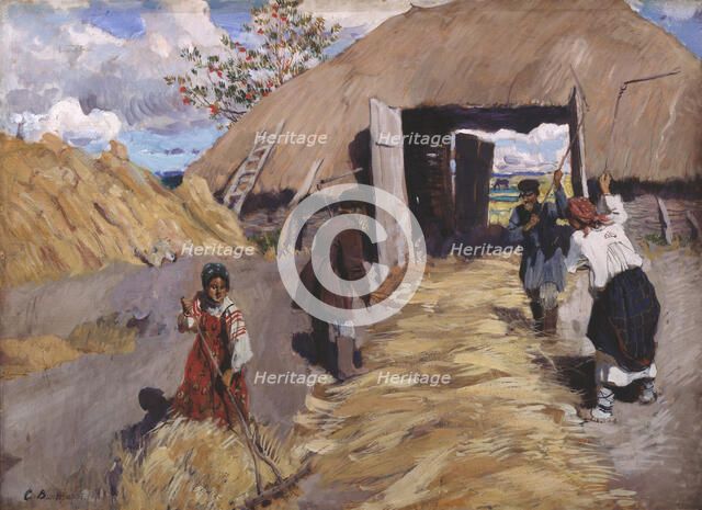 The Threshing, 1916. Artist: Vinogradov, Sergei Arsenyevich (1869-1938)