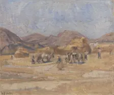 The threshing floor at Cività d'Antino; La battitura del grano a Cività d'Antino, 1920. Creator: Karl Schou