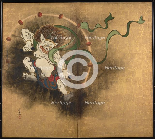 The Thunder God. Left part of two-fold screens Wind God and Thunder God, Early 18th cen.. Artist: Korin, Ogata (1658-1716)