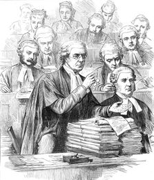The Tichborne Trial: Mr. Hawkins addressing the jury, 1874. Creator: Unknown