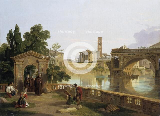 'The Tiber with the temple of Vesta', 1828. Artist: Penry Williams.