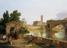 The Tiber with the temple of Vesta 1828. Creator: Penry Williams