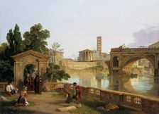 The Tiber with the temple of Vesta 1828. Creator: Penry Williams
