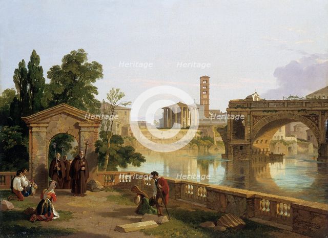 'The Tiber with the temple of Vesta', 1828. Creator: Penry Williams.