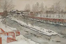 The Timber Chute. Winterscene. From A Home (26 watercolours), c19th century. Creator: Carl Larsson