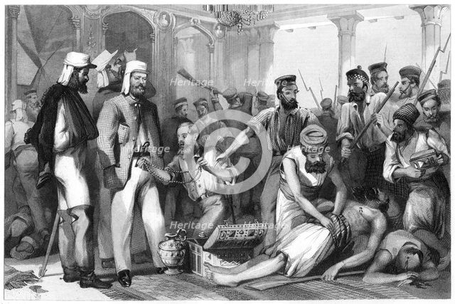 'The Times correspondent looking on at the sacking of the Kaiser Bagh', 1858, (c1860). Artist: Unknown