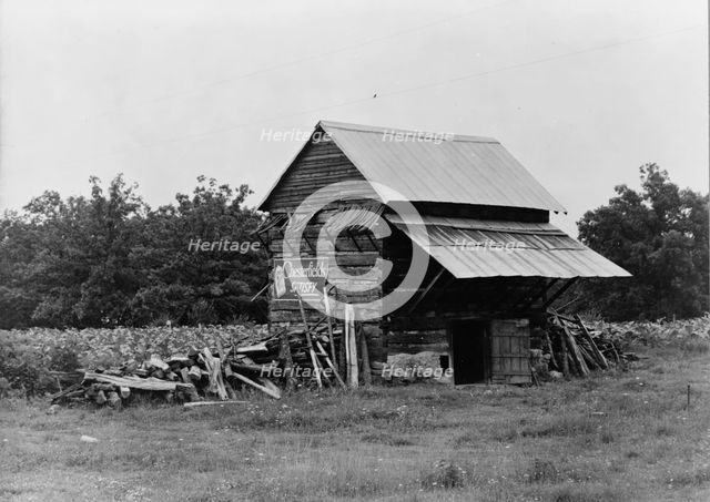 The tobacco barn, a distinctive American architectural form, Person County, North Carolina, 1939. Creator: Dorothea Lange.