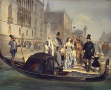 The Tolstoy Family in Venice, 1855. Artist: Carlini, Giulio (1826-1887)