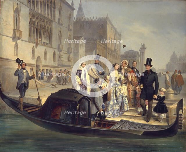 The Tolstoy Family in Venice, 1855. Artist: Carlini, Giulio (1826-1887)