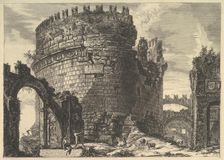 The tomb of Caecilia Metella, from Vedute di Roma (Roman Views), ca. 1762. Creator: Giovanni Battista Piranesi
