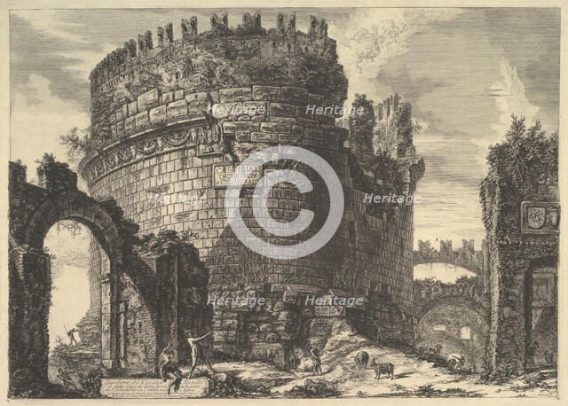 The tomb of Caecilia Metella, from Vedute di Roma (Roman Views), ca. 1762. Creator: Giovanni Battista Piranesi.