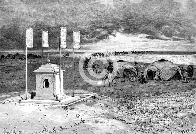 The tomb of a lama and an encampment, Mongolian desert, c1890. Artist: Unknown