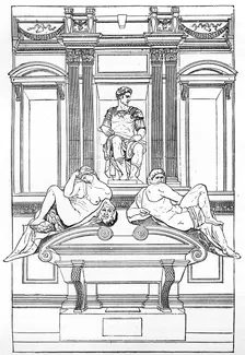 The tomb of Julian de Medici in the new vestry of San Lorenzo Basilica, Florence, 1882