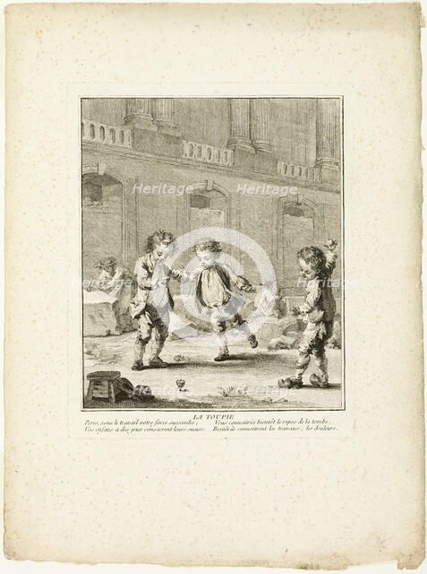The Top, from The Games of the Urchins of Paris, 1770. Creator: Jean Baptiste Tilliard.