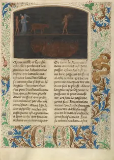 The Torment of Thieves: Tondal Leads a Cow Across a Nail-studded Bridge, 1475. Creator: Simon Marmion