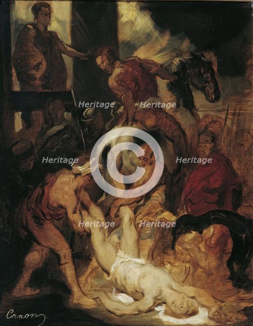 The torture of Saint Hippolytus, after 1875. Creator: Hans Canon.