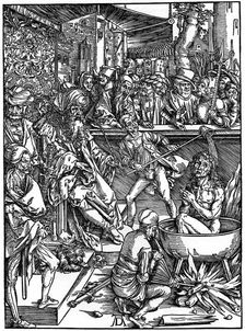 The Torture of St John the Evangelist 1498, (1936). Artist: Albrecht Dürer