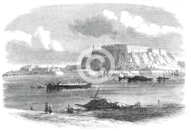 The town and fortress of Peterwarden, on the Danube - from a drawing by S. Read, 1860. Creator: Mason Jackson.
