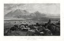 The town and isthmus of Corinth from the Acropolis, Greece, 1887. Artist: W Miller