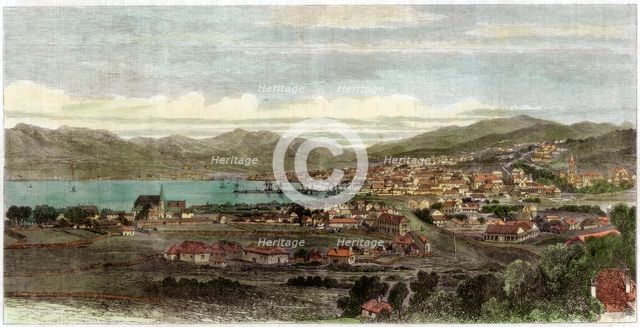 The town and port of Wellington, capital of New Zealand, c1880. Artist: Unknown