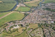 The town and St Mary's Abbey, Tewkesbury, Gloucestershire, 2021. Creator: Damian Grady