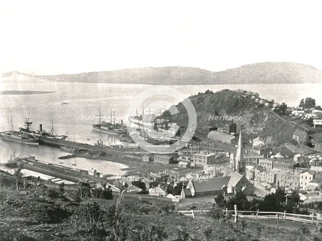 The town and the harbour, Port Chalmers, New Zealand, 1895.  Creator: Unknown.