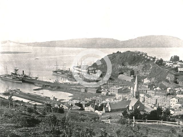 The town and the harbour, Port Chalmers, New Zealand, 1895.  Creator: Unknown.