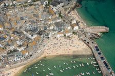 The town, beach and harbour, St Ives, Cornwall, 2016. Creator: Damian Grady