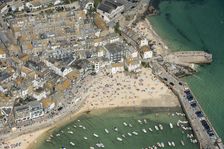 The town, beach and harbour, St Ives, Cornwall, 2016. Creator: Damian Grady