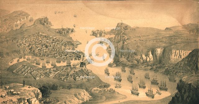'The town, forts and harbours of Sebastopol', 1854. Artist: Edmund Walker.
