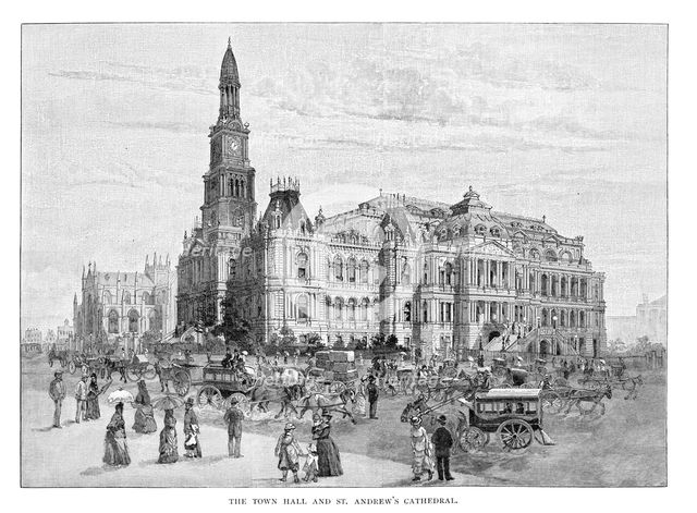 The Town Hall and St Andrew's Cathedral, Sydney, New South Wales, Australia, 1886. Artist: Unknown