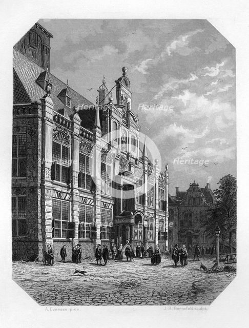 The Town Hall at Delft, Netherlands, 1620 (c1870).Artist: JH Rennefeld
