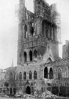 The tower of Market Hall after a German bombardment, Ypres, Belgium, First World War, (1920)