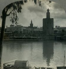The Tower of Gold and the Cathedral from across the Guadalquivir River, Seville, Spain c1930s. Creator: Unknown