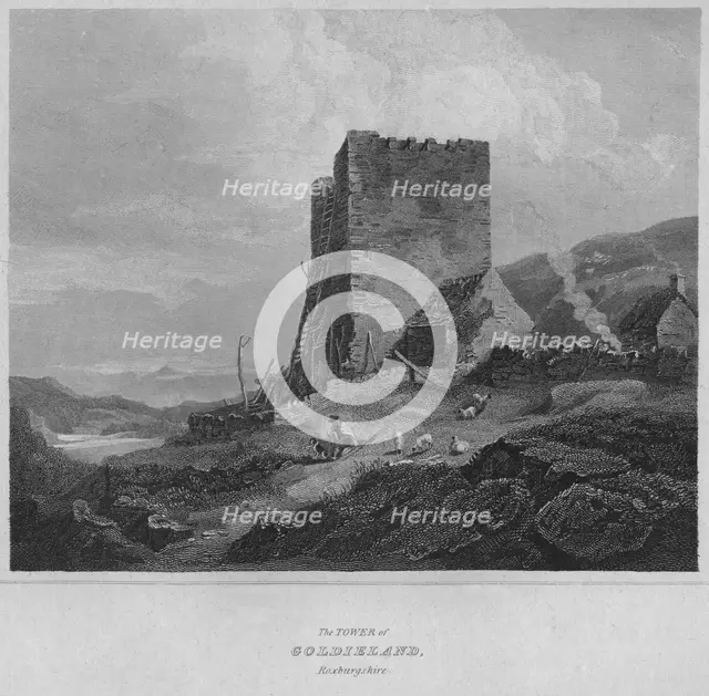 'The Tower of Goldieland, Roxburghshire', 1814. Artist: John Greig.