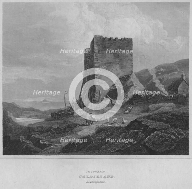 'The Tower of Goldieland, Roxburghshire', 1814. Artist: John Greig.
