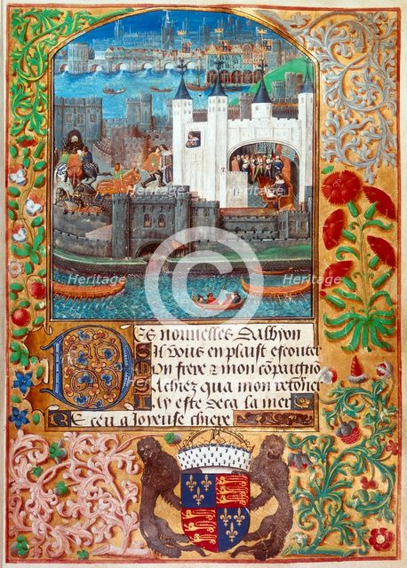 The Tower of London with London Bridge, c1500. Creator: Unknown.