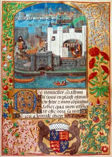 The Tower of London with London Bridge, c1500. Creator: Unknown