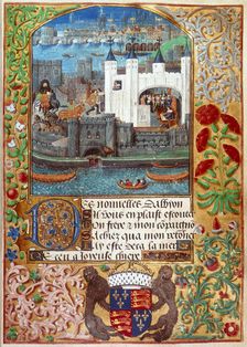The Tower of London with London Bridge, c1500. Creator: Unknown
