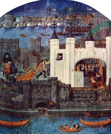 The Tower of London with London Bridge, c1500, (c1900-1920)