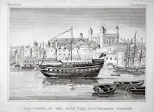 The Tower of London with the Enterprize tender in the foreground, 1810. Artist: Anon