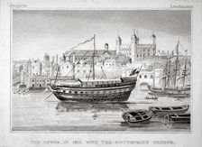 The Tower of London with the Enterprize tender in the foreground, 1810. Artist: Anon
