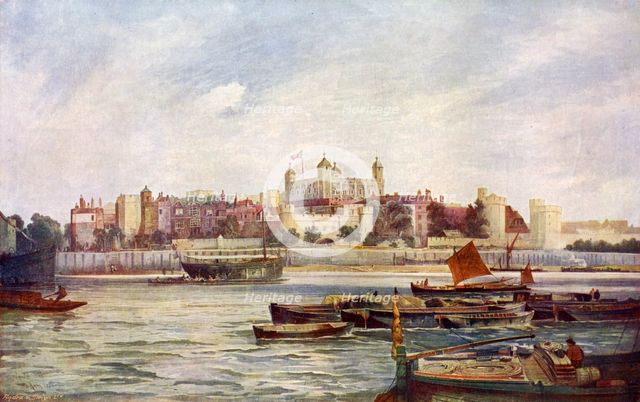 The Tower of London from across the Thames.Artist: Andre & Sleigh