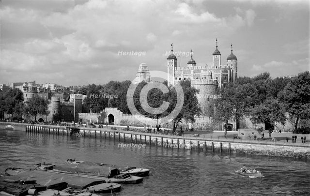 The Tower of London from Tower Bridge, London, c1945-c1965. Artist: SW Rawlings