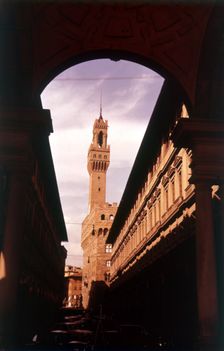 The tower of Santa Maria Novella seen from the Uffizi Gallery, Florence, Italy, c1955. Creator: Arthur Charles Kirby Ware