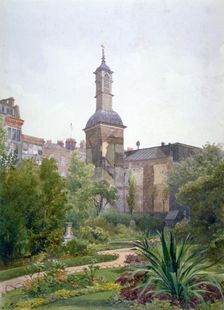 The tower of the Church of St Botolph, Aldersgate, City of London, 1886. Artist: John Crowther